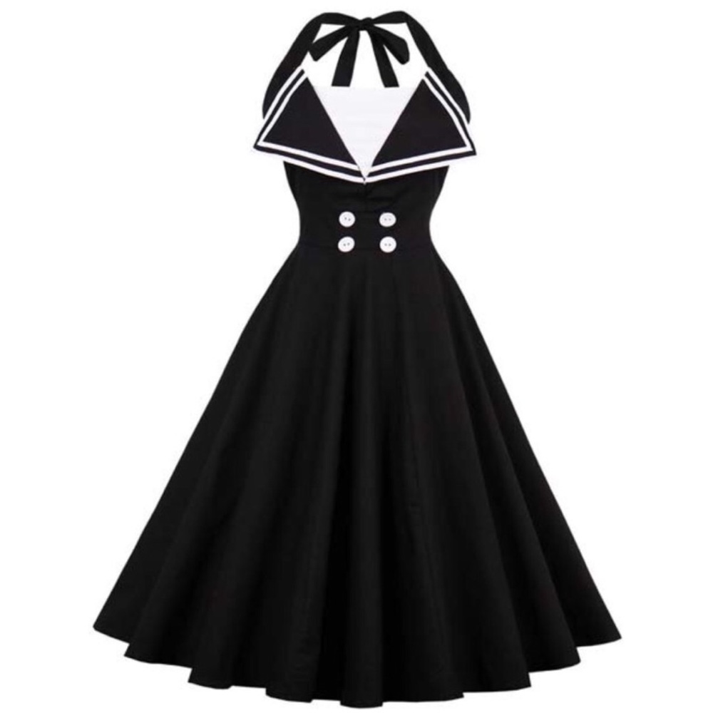 Black & White RETRO HALTER MIDI DRESS